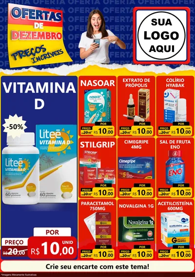 Modelo de Encarte para Encarte A4 Vertical com o tema Ofertas de Dezembro - Preços Incríveis para Farmácia