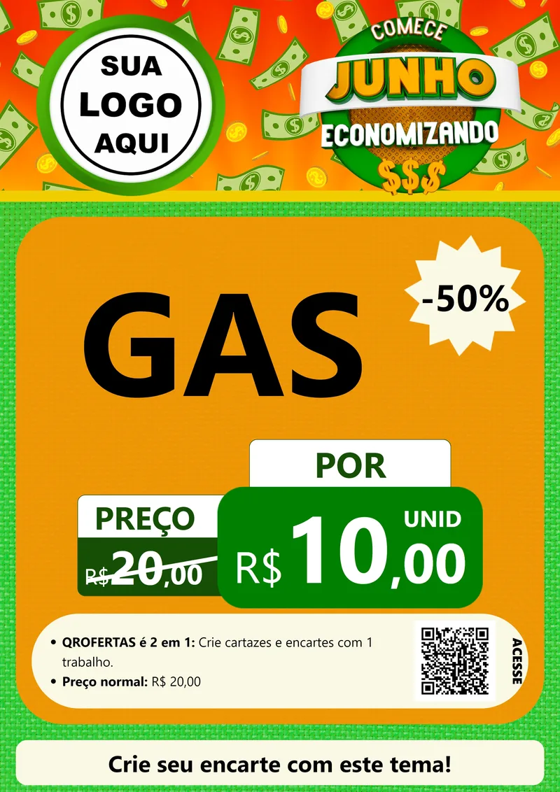 Modelo de Cartaz para Cartaz A4 Vertical com o tema Comece Junho Economizando para Água e gás