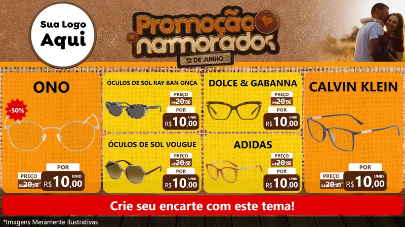 Modelo de TV para TV Horizontal com o tema Promoção Namorados para Óticas