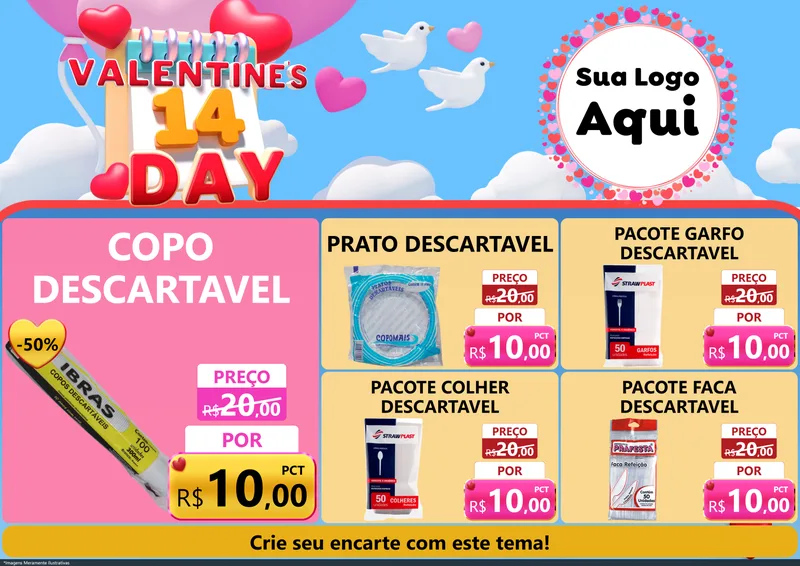 Modelo de Encarte para Encarte A4 Horizontal com o tema Valentine's Day para Embalagens