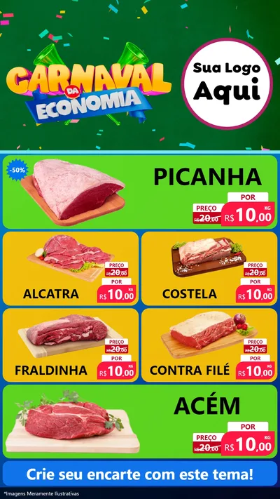 Modelo de TV para TV Vertical com o tema Carnaval da Economia para Açougue