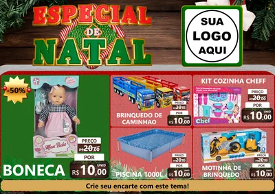 Modelo de Encarte para Encarte A4 Horizontal com o tema Especial de Natal para Brinquedos