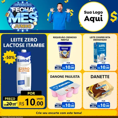 Modelo de Rede Social para Feed Facebook com o tema Operação Fecha Mês, Junho para Frios e Laticínios