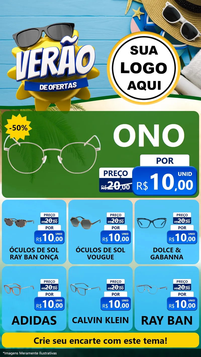 Modelo de Rede Social para Stories com o tema Verão de Ofertas para Óticas