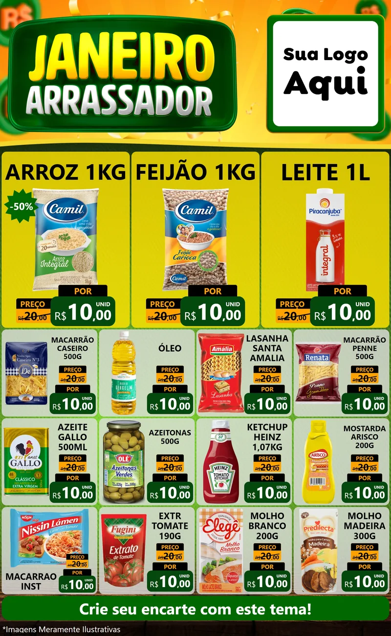 Modelo de Encarte para Encarte Grande com o tema Janeiro Arrasador para Supermercado
