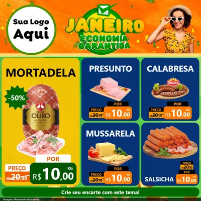 Modelo de Rede Social para Feed Facebook com o tema Janeiro - Economia Garantida para Frios e Laticínios