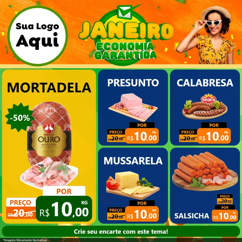 Modelo de Rede Social para Feed Facebook com o tema Janeiro - Economia Garantida para Frios e Laticínios