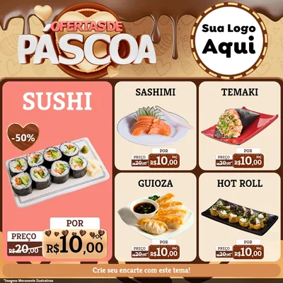 Modelo de Rede Social para Feed Facebook com o tema Ofertas de Páscoa para Comida japonesa