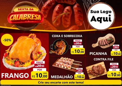 Modelo de Encarte para Encarte A4 Horizontal com o tema Sexta da Calabresa para Assados