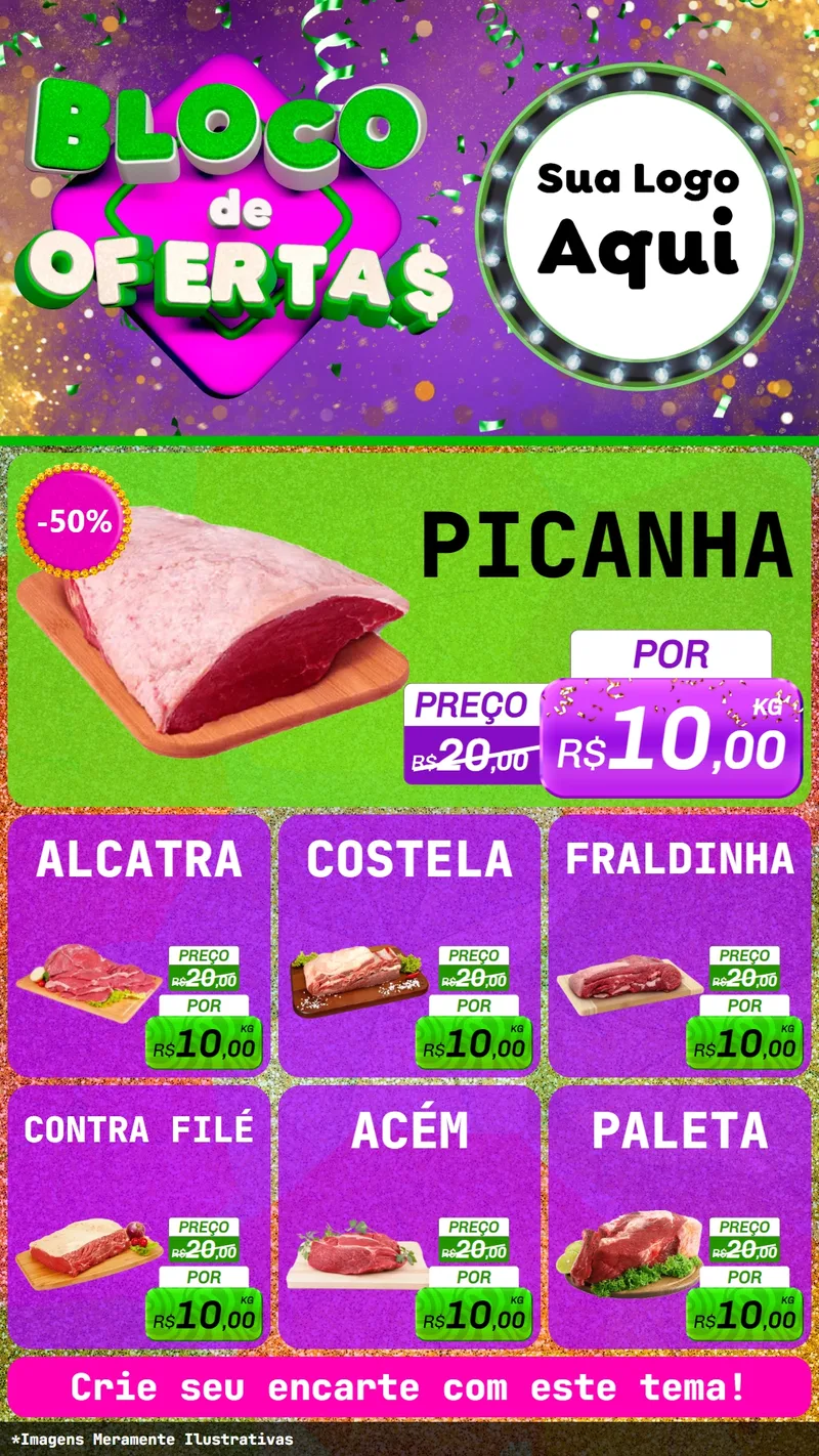 Modelo de Rede Social para Stories com o tema Bloco de Ofertas para Açougue