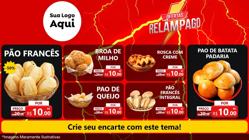 Modelo de TV para TV Horizontal com o tema Ofertas Relâmpago para Padaria