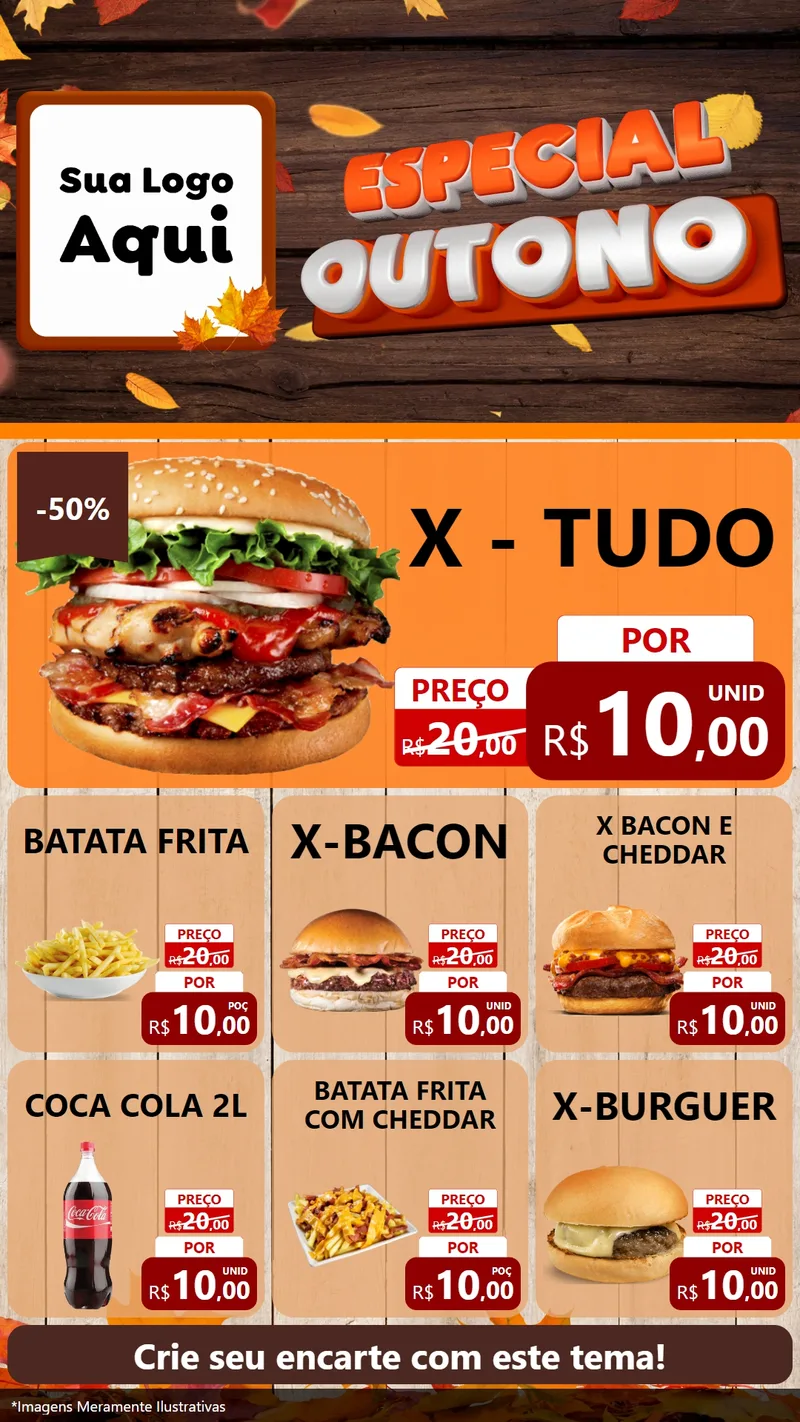 Modelo de Rede Social para Stories com o tema Especial Outono para Hamburgueria
