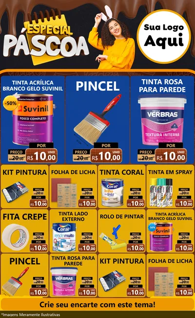 Modelo de Encarte para Encarte Grande com o tema Especial Páscoa para Tintas e Ferramentas