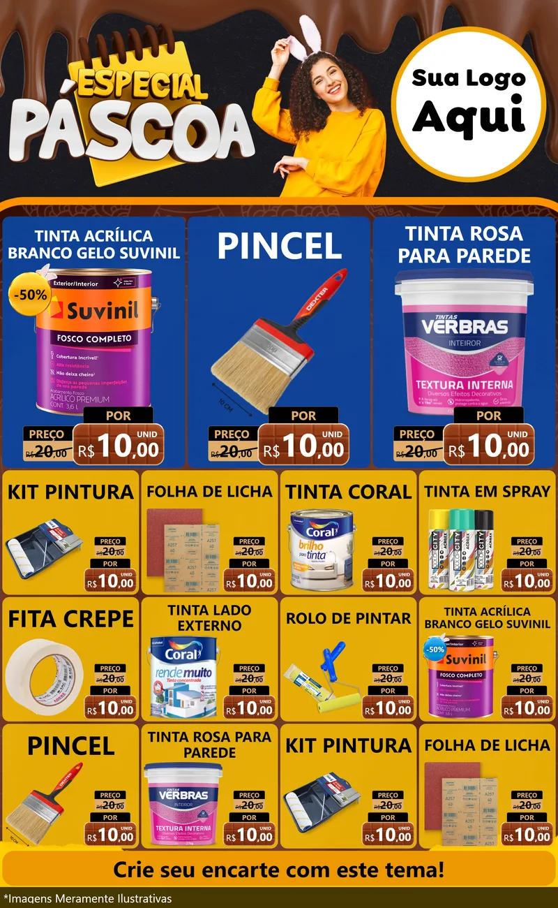 Modelo de Encarte para Encarte Grande com o tema Especial Páscoa para Tintas e Ferramentas