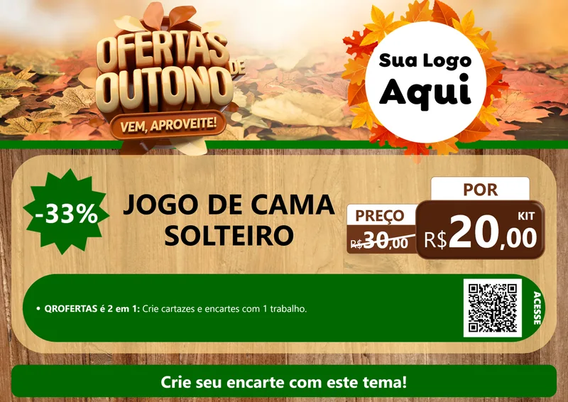 Modelo de Cartaz para Cartaz A4 Horizontal com o tema Ofertas de Outono - Vem, Aproveite! para Cama, Mesa e Banho