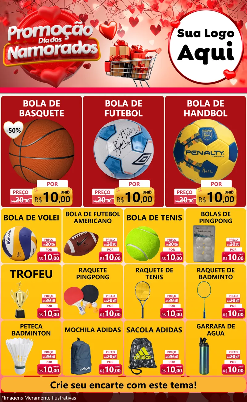 Modelo de Encarte para Encarte Grande com o tema Promoção Dia dos Namorados para Artigos Esportivos