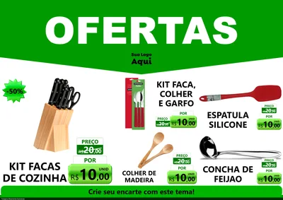 Modelo de Encarte para Encarte A4 Horizontal com o tema Ofertas Verde Cartaz para Utilidades Domésticas