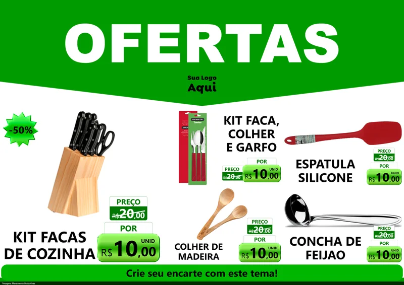 Modelo de Encarte para Encarte A4 Horizontal com o tema Ofertas Verde Cartaz para Utilidades Domésticas
