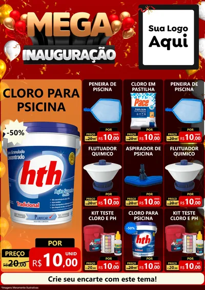 Modelo de Encarte para Encarte A4 Vertical com o tema Mega Inauguração para Produtos para Piscina