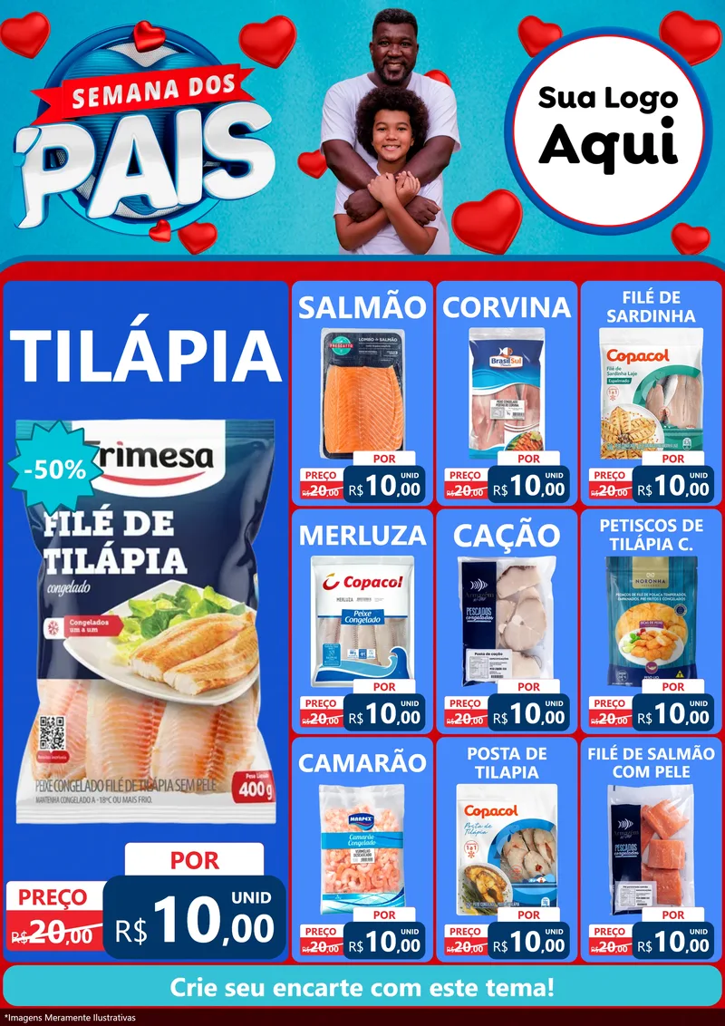 Modelo de Encarte para Encarte A4 Vertical com o tema Semana Dos Pais para Peixaria