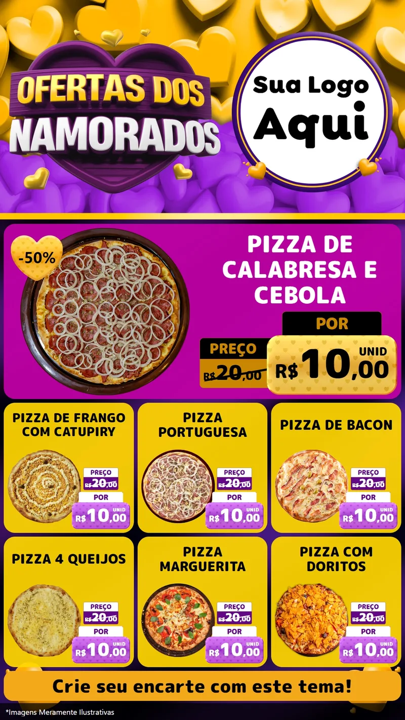 Modelo de Rede Social para Stories com o tema Oferta Dos Namorados para Pizzaria
