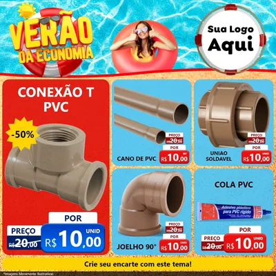 Modelo de Rede Social para Feed Facebook com o tema Verão da Economia para Tubos e conexões