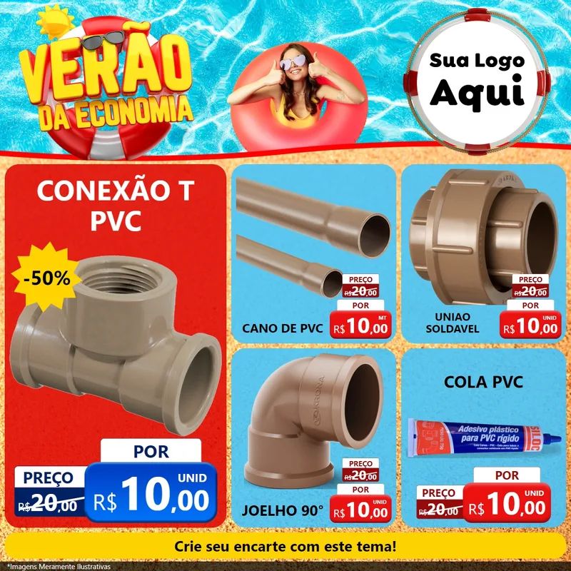 Modelo de Rede Social para Feed Facebook com o tema Verão da Economia para Tubos e conexões