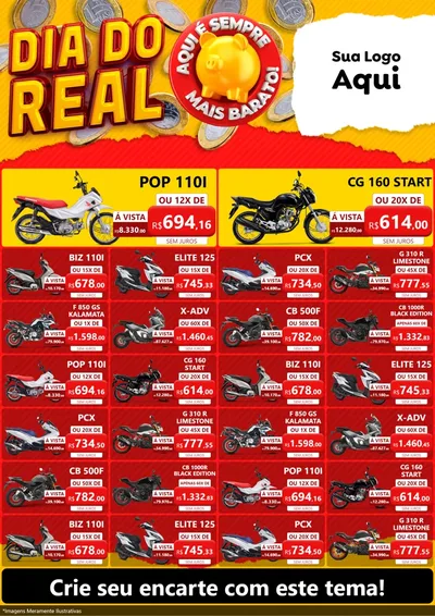Modelo de Encarte para Encarte A4 Vertical com o tema Dia Do Real para Concessionaria de Motos