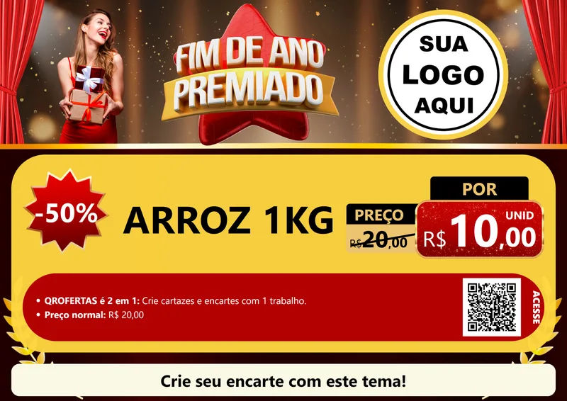 Modelo de Cartaz para Cartaz A4 Horizontal com o tema Fim de Ano Premiado para Supermercado