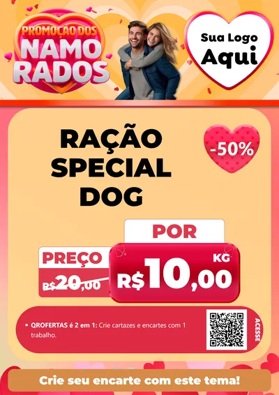 Modelo de Cartaz para Cartaz A4 Vertical com o tema Promoção dos Namorados para Pet Shop