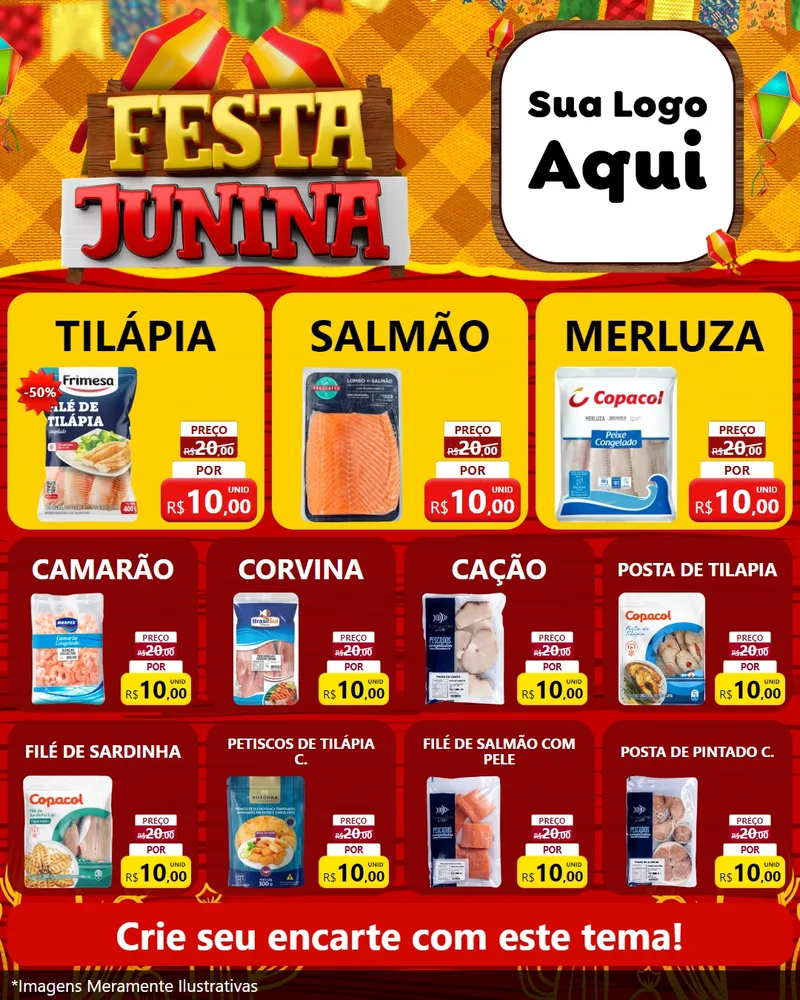 Modelo de Rede Social para Feed Instagram com o tema Festa Junina para Peixaria