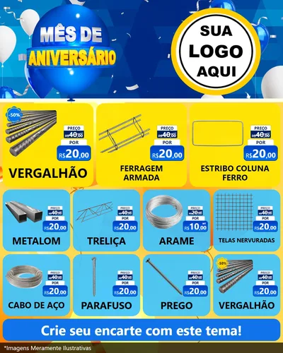 Modelo de Rede Social para Feed Instagram com o tema Mês de Aniversário para Ferragens