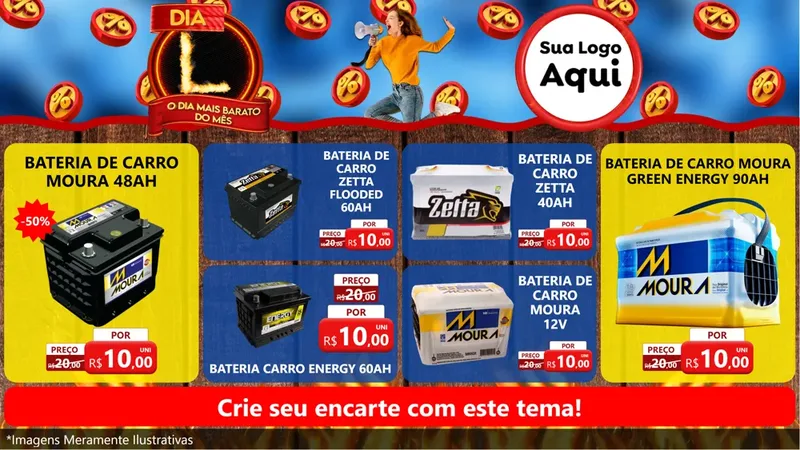 Modelo de TV para TV Horizontal com o tema Dia L - O Dia Mais Barato Do Mês para Baterias Elétricas