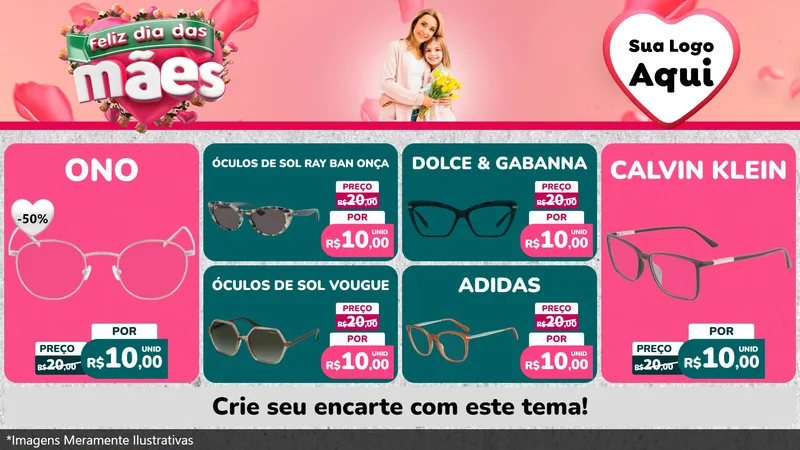 Modelo de TV para TV Horizontal com o tema Feliz Dia das Mães para Óticas