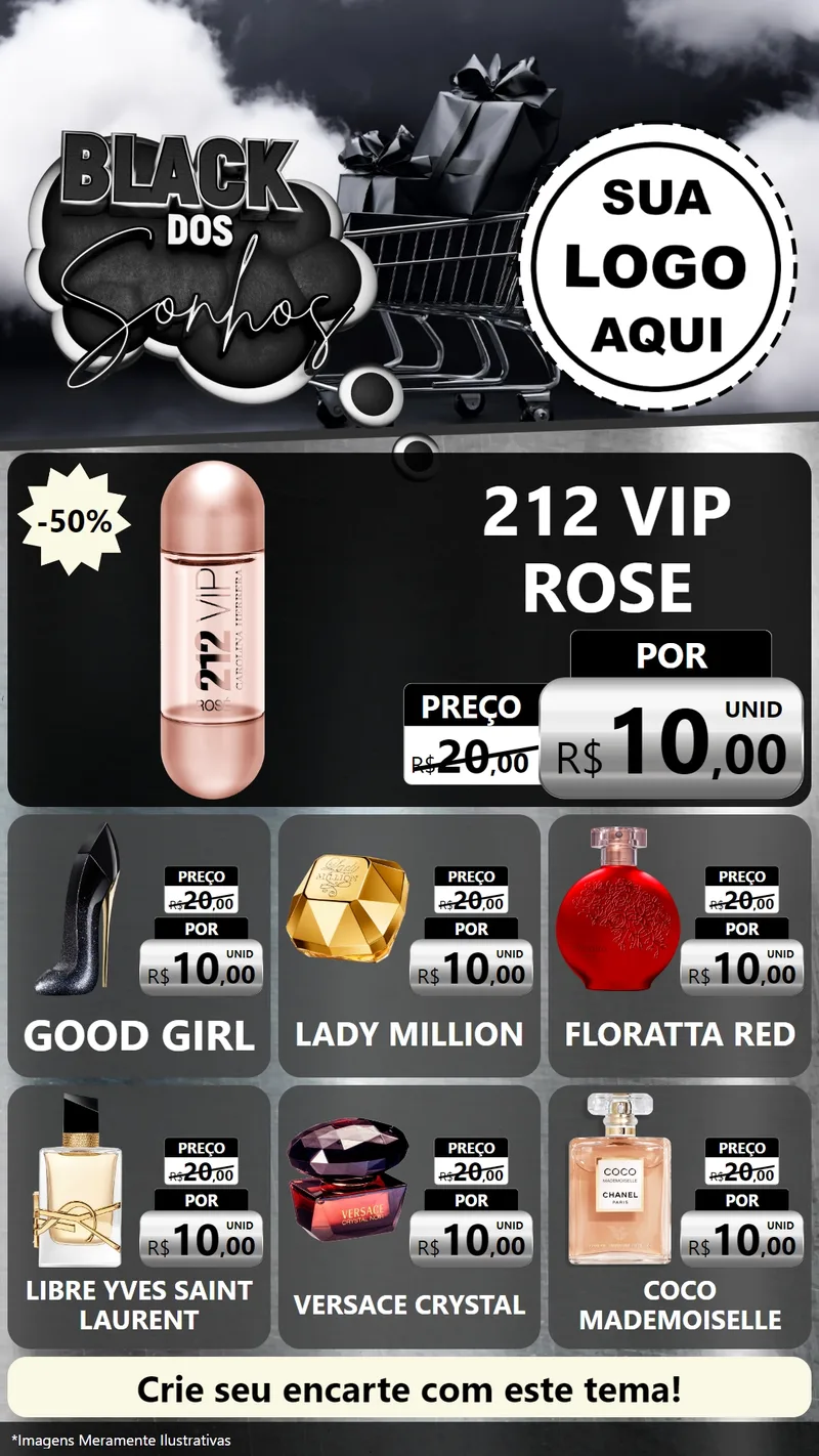 Modelo de Rede Social para Stories com o tema Black dos Sonhos para Perfumes