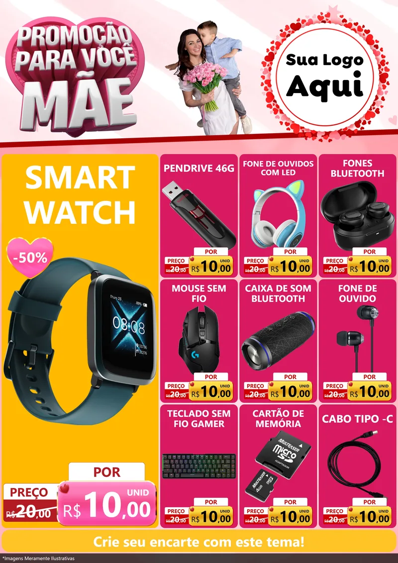 Modelo de Encarte para Encarte A4 Vertical com o tema Promoção Para Você Mãe para Informática