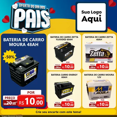 Modelo de Rede Social para Feed Facebook com o tema Oferta Do Dia Dos Pais para Baterias Elétricas