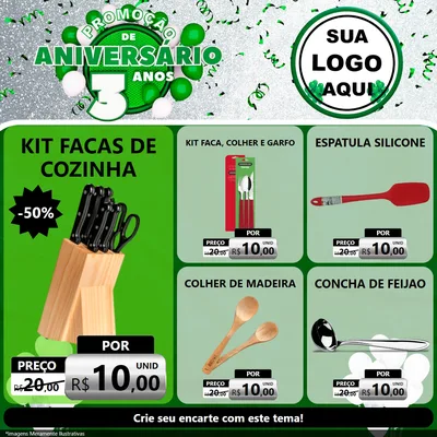 Modelo de Rede Social para Feed Facebook com o tema Promoção de Aniversário - 3 Anos para Utilidades Domésticas