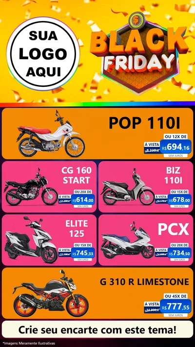 Modelo de TV para TV Vertical com o tema Black Friday para Concessionaria de Motos