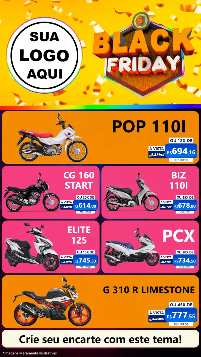 Modelo de TV para TV Vertical com o tema Black Friday para Concessionaria de Motos
