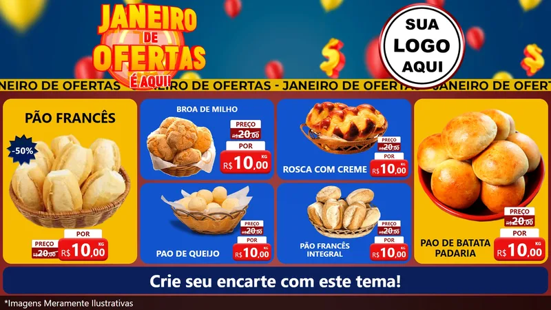 Modelo de TV para TV Horizontal com o tema Janeiro de Ofertas É Aqui! para Padaria