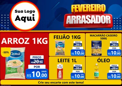 Modelo de Encarte para Encarte A4 Horizontal com o tema Fevereiro Arrasador para Supermercado