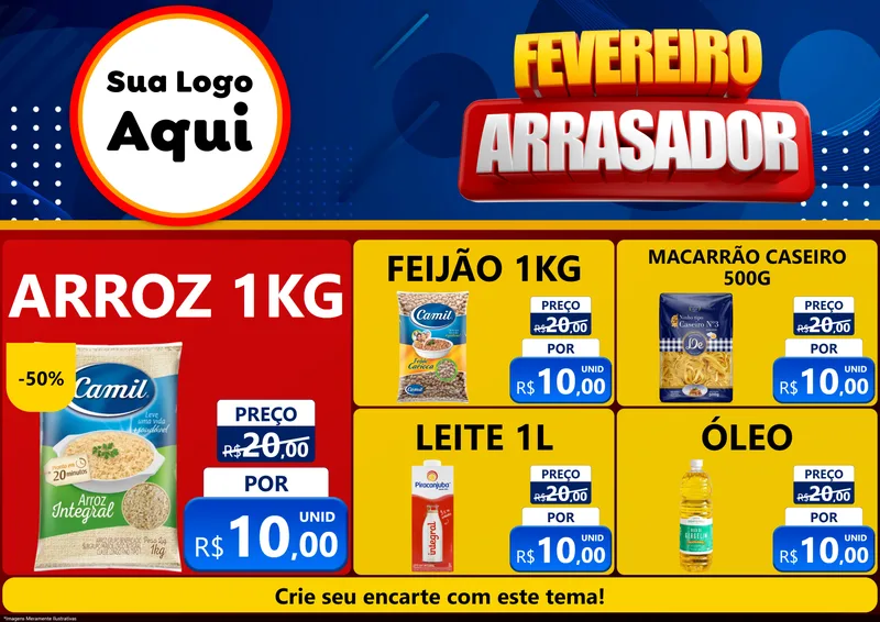 Modelo de Encarte para Encarte A4 Horizontal com o tema Fevereiro Arrasador para Supermercado