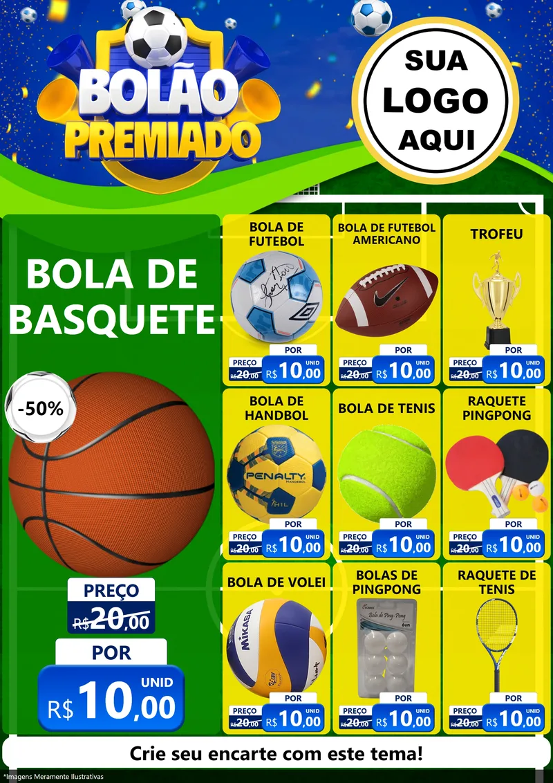 Modelo de Encarte para Encarte A4 Vertical com o tema Bolão Premiado para Artigos Esportivos