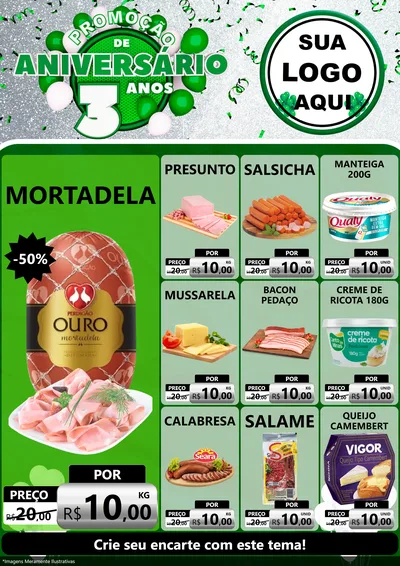 Modelo de Encarte para Encarte A4 Vertical com o tema Promoção de Aniversário - 3 Anos para Frios e Laticínios