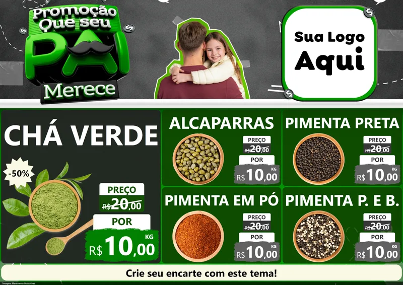 Modelo de Encarte para Encarte A4 Horizontal com o tema Promoção Que seu Pai Merece para Produtos Naturais