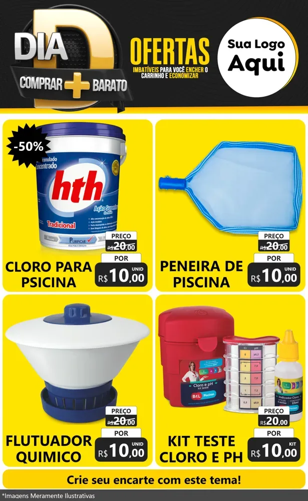 Modelo de Encarte para Encarte Grande com o tema Dia D Mais Economia para Produtos para Piscina