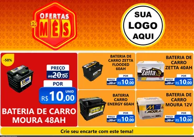 Modelo de Encarte para Encarte A4 Horizontal com o tema Ofertas do Mês para Baterias Elétricas
