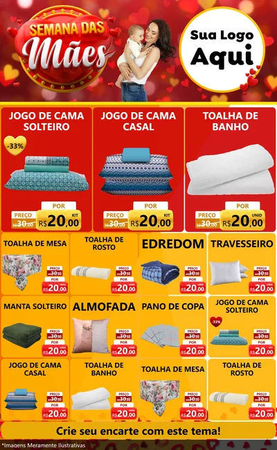 Modelo de Encarte para Encarte Grande com o tema Semana das Mães para Cama, Mesa e Banho