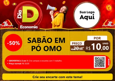 Modelo de Cartaz para Cartaz A4 Horizontal com o tema Dia D Economia para Produtos de Limpeza
